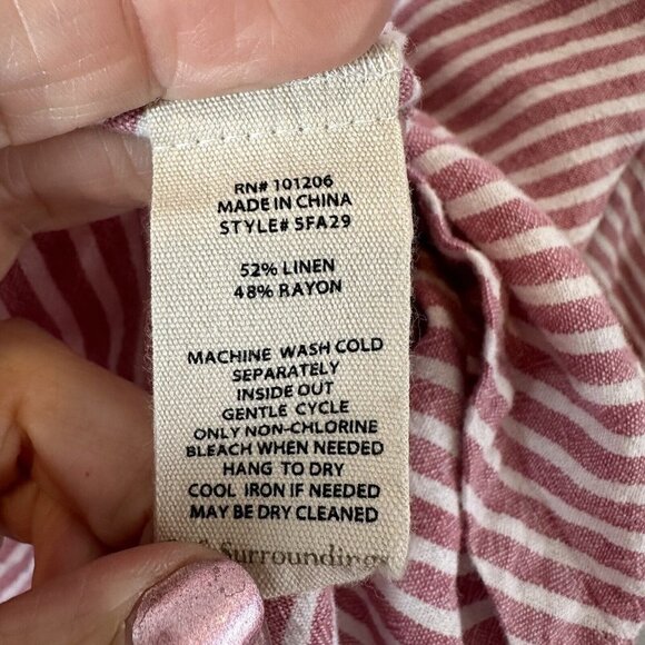 Soft Surroundings Womens 3/4 Cold Sleeve Linen Blend Striped Tunic Blouse 2X - Picture 8 of 12